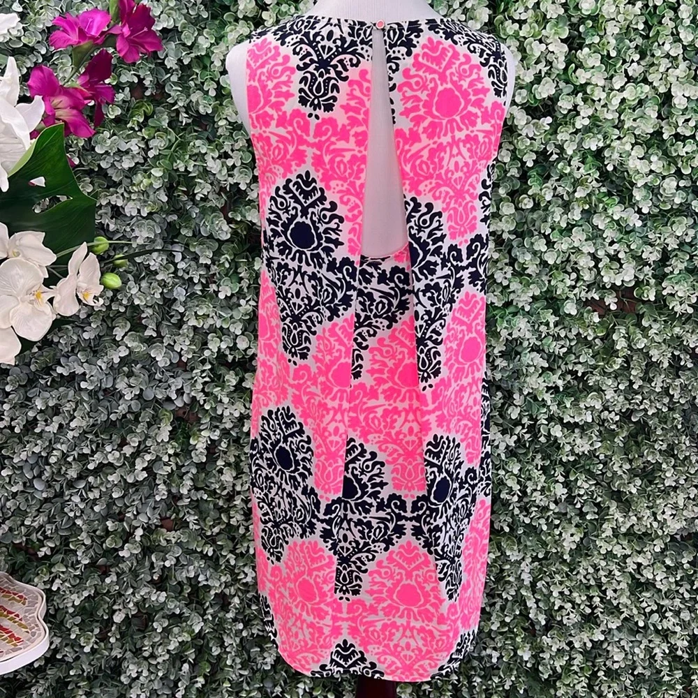 Monteau Sleeveless Open Back Printed Shift Dress Pink Black White